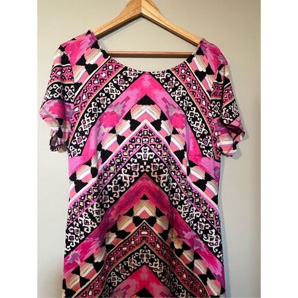 Cato Womens Size 18 Maxi Dress Pink Geometric Chevron Print Short Sleeve Stretch - Picture 4 of 14
